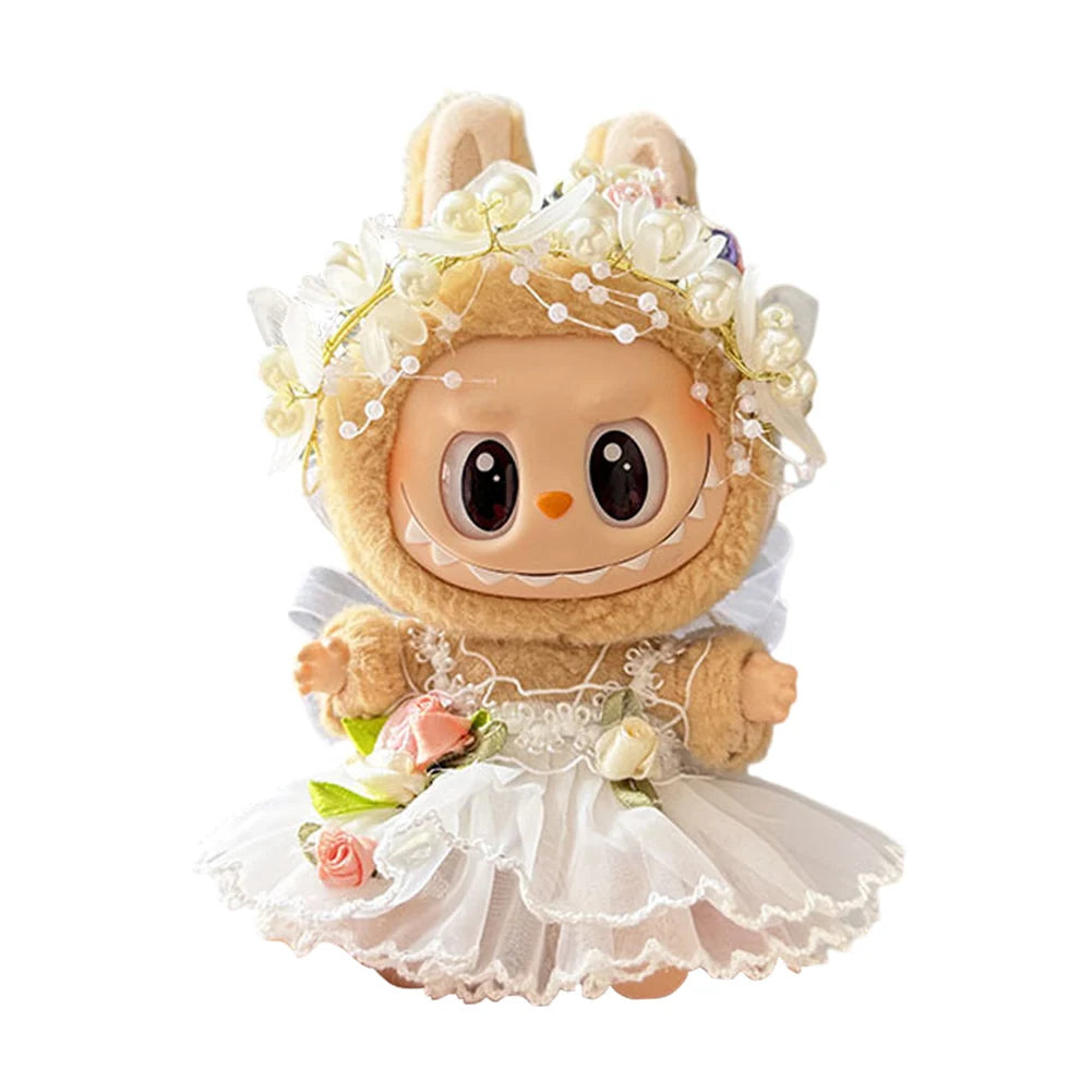 Labubu v1v2 Doll Clothes Outfit (15-17cm) – Sitting Party Bear Accessories with Scarf, Hat & Bag