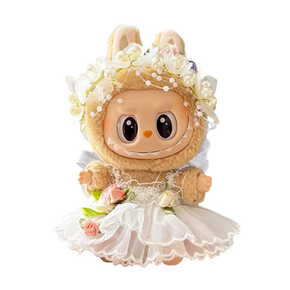 Labubu v1v2 Doll Clothes Outfit (15-17cm) – Sitting Party Bear Accessories with Scarf, Hat & Bag