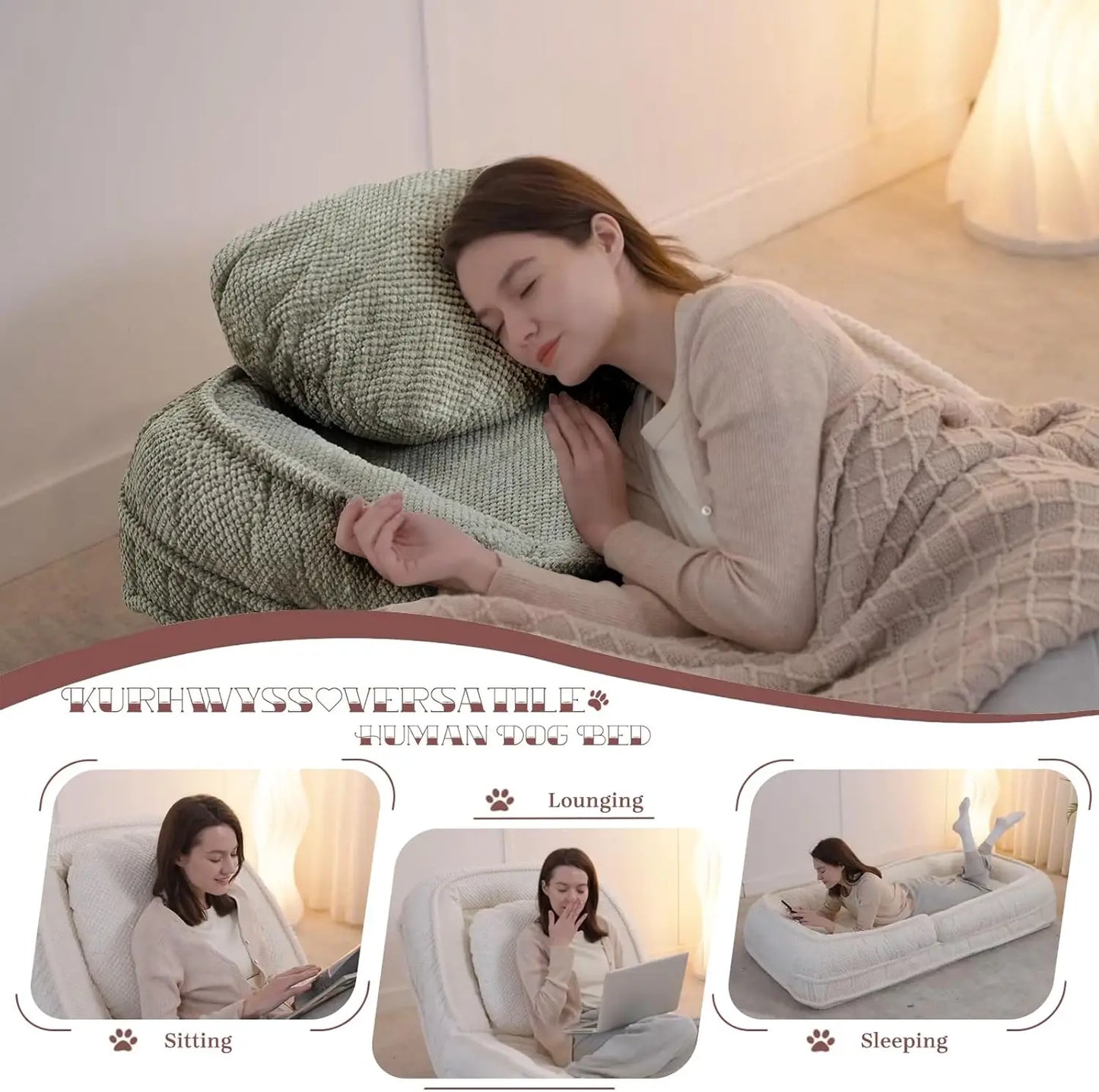 Bean Bag Chair – Convertible Sofa Bed for Adults & Pets, 5 Adjustable Positions, Lounge Chair for Bedroom & Living Room