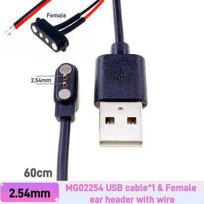 Magnetic Pogo Pin Connector - 2–5 Pin Spring-Loaded Male/Female Power Socket, 2.54/2.8mm Spacing, USB Cable Compatible