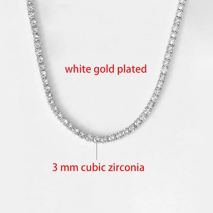 Luxury Iced Out Tennis Chain Choker Necklace – Cubic Zircon Crystal Hip Hop Jewelry for Women OHN016