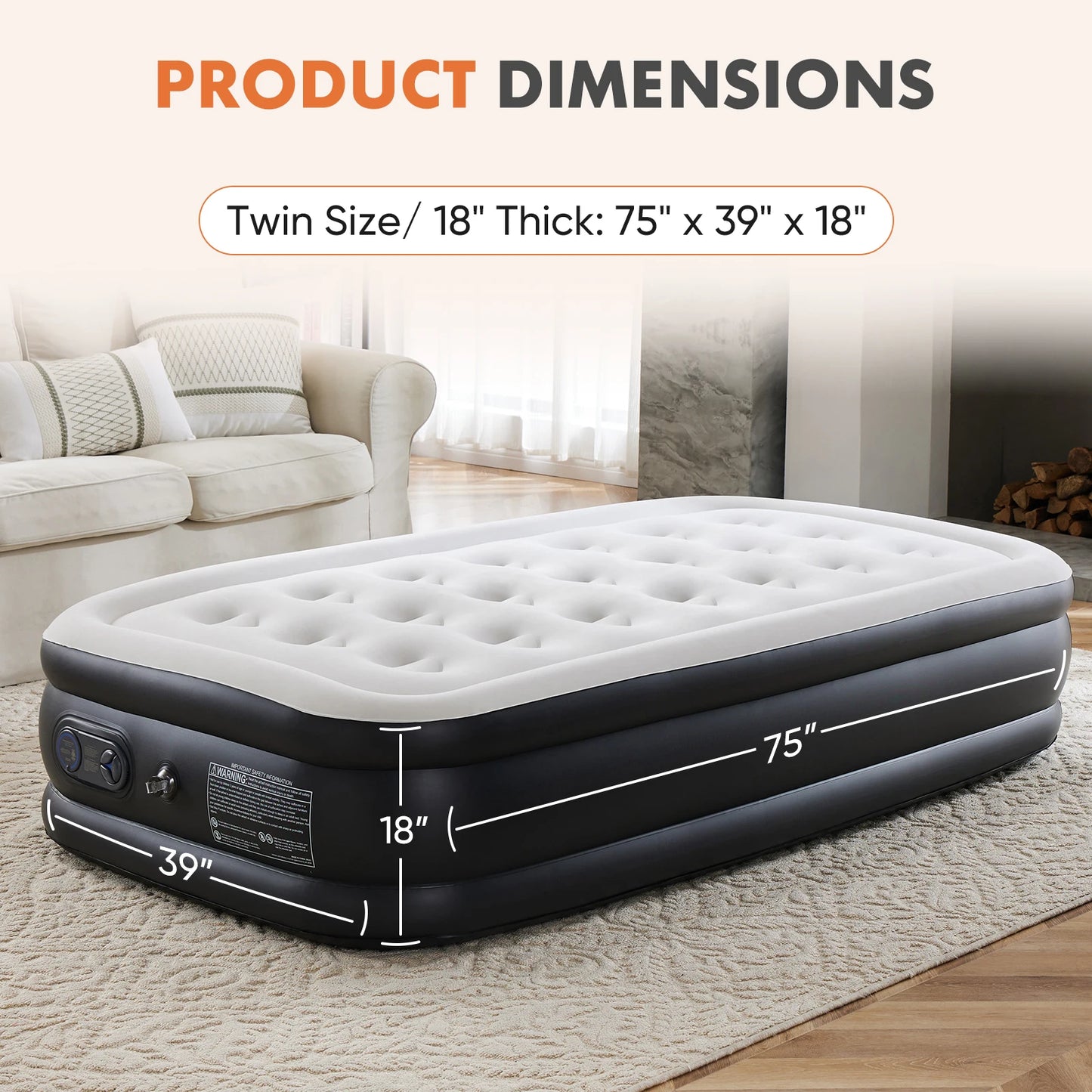 MCQ 18" Tall Air Mattress - Inflatable Airbed with Built-In Pump for Home & Camping