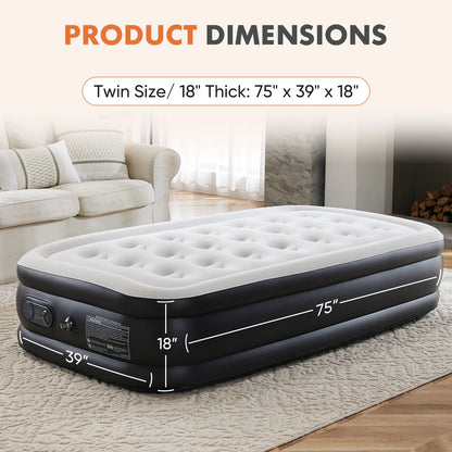 MCQ 18" Tall Air Mattress - Inflatable Airbed with Built-In Pump for Home & Camping