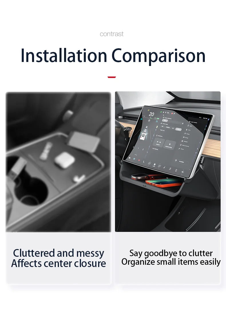 Herval Under-Screen Storage Tray for Tesla Model Y/3 2021-2025 Highland – Hidden Anti-Slip Storage Box