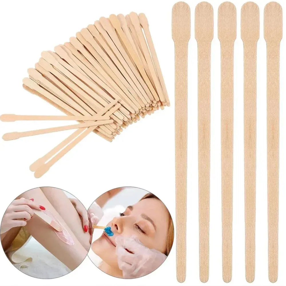 500PCS Disposable Wooden Wax Sticks – Hair Removal Spatula for Face, Eyebrows & Body Waxing, Beauty Tool