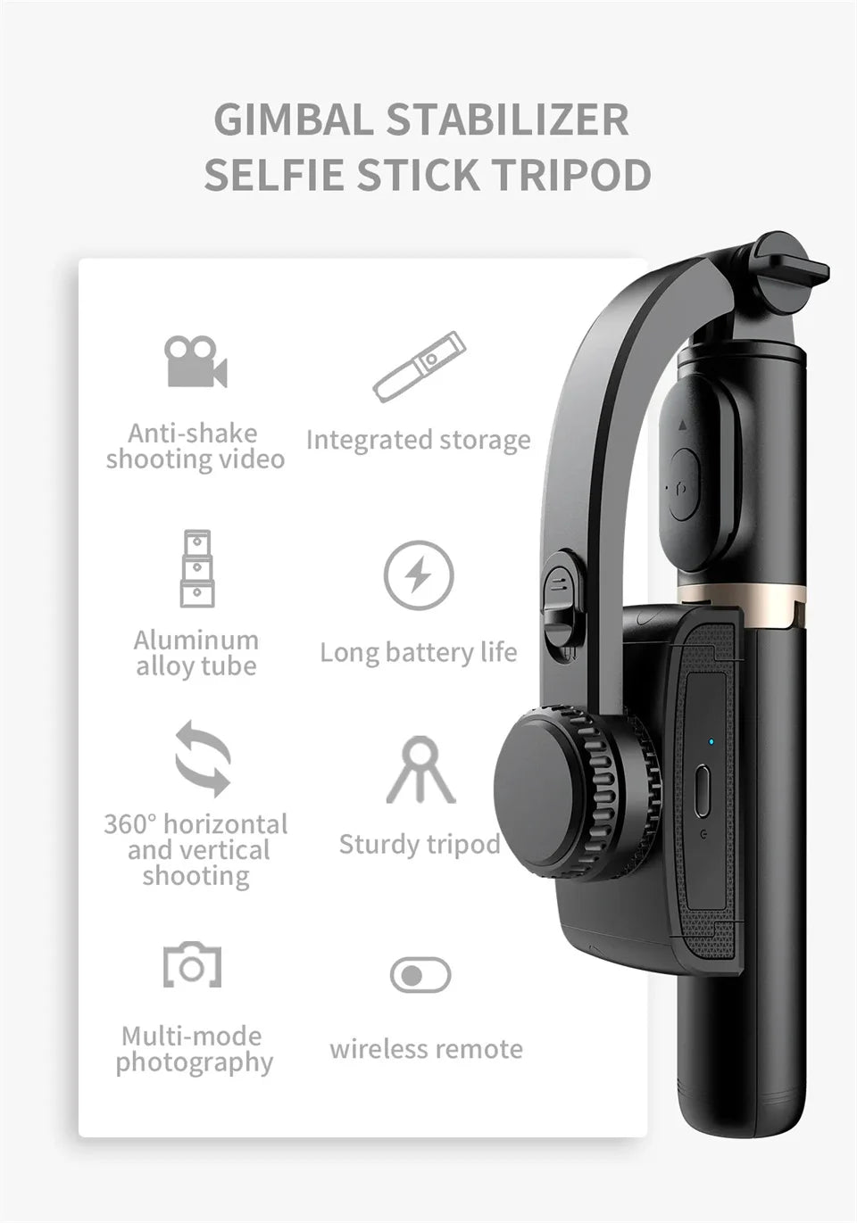 Q08 Handheld Gimbal Stabilizer with Selfie Stick & Fill Light – Bluetooth Tripod for Smartphone & Action Camera