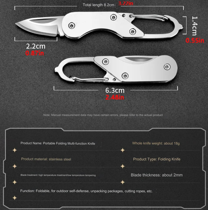 Stainless Steel Mini Folding Knife Keychain – Portable EDC Pocket Multitool for Camping & Outdoor Use