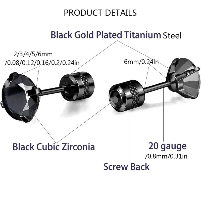20G Titanium Stud Earrings – Hypoallergenic Tiny Cubic Zirconia Screw Back Cartilage & Tragus Piercing Jewelry