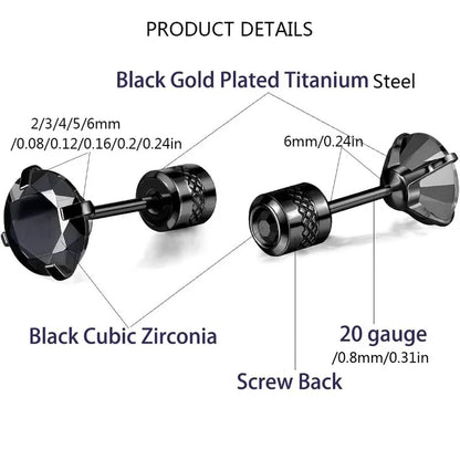 20G Titanium Stud Earrings – Hypoallergenic Tiny Cubic Zirconia Screw Back Cartilage & Tragus Piercing Jewelry