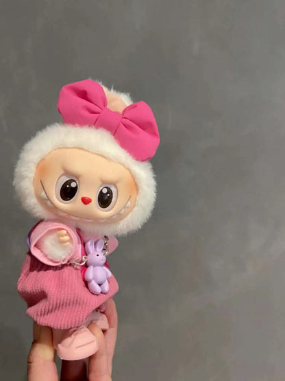 Original 17cm Labubu Doll Clothes — Macaron Cute Outfit with Hair Accessories, DIY Plush Doll Gift