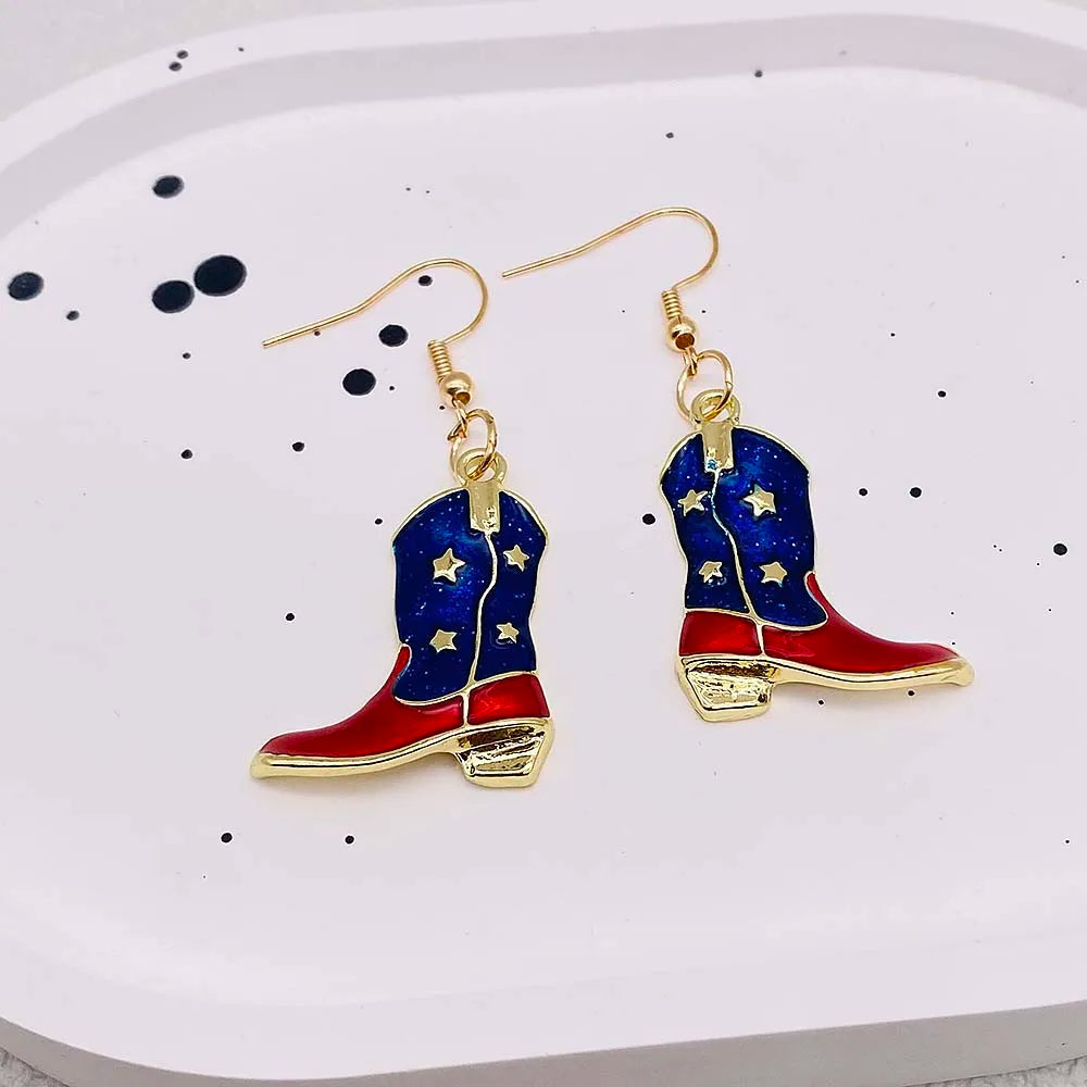 USA Flag Hat Wing Charms Earrings - Patriotic 4th of July Rainbow Flag Dangle Jewelry for Women & Girls