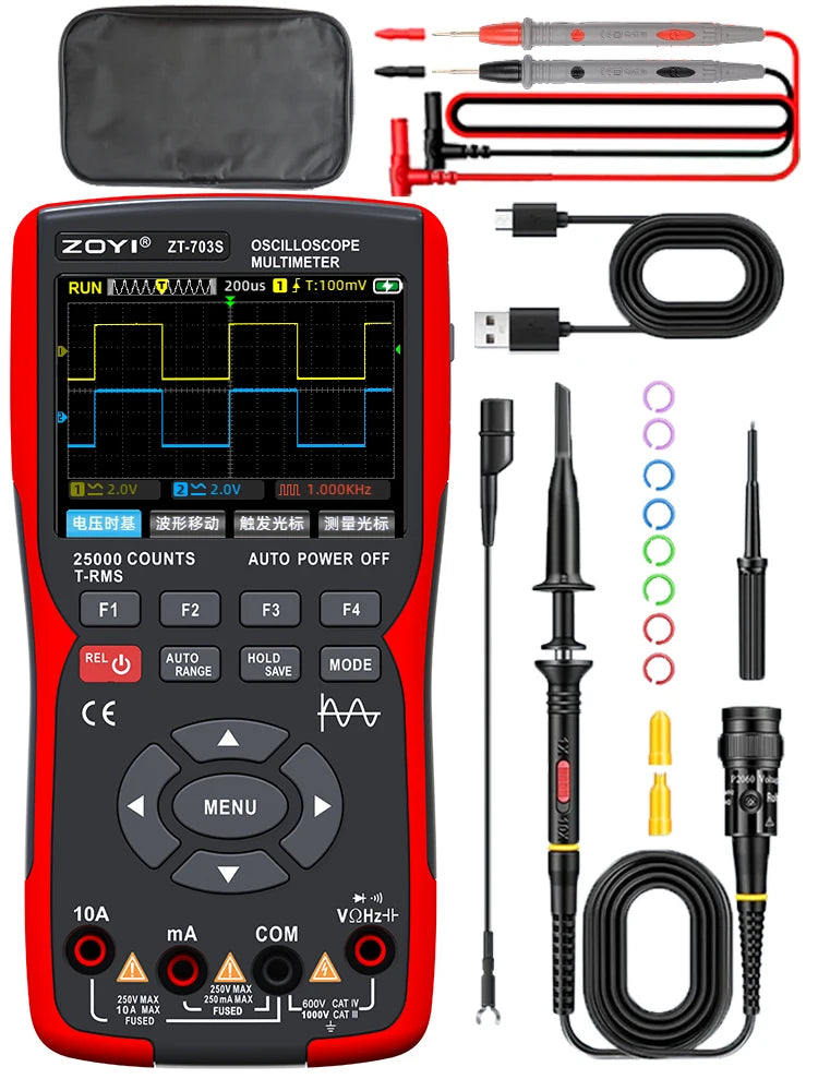 ZOYI 703S Handheld Oscilloscope Multimeter – Dual-Channel 3-in-1 Auto Repair Tool with Color Screen