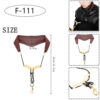 Saxophone Neck Strap - Adjustable Leather Universal Fit for Soprano, Alto, Tenor Sax with Secure Closed Hooks