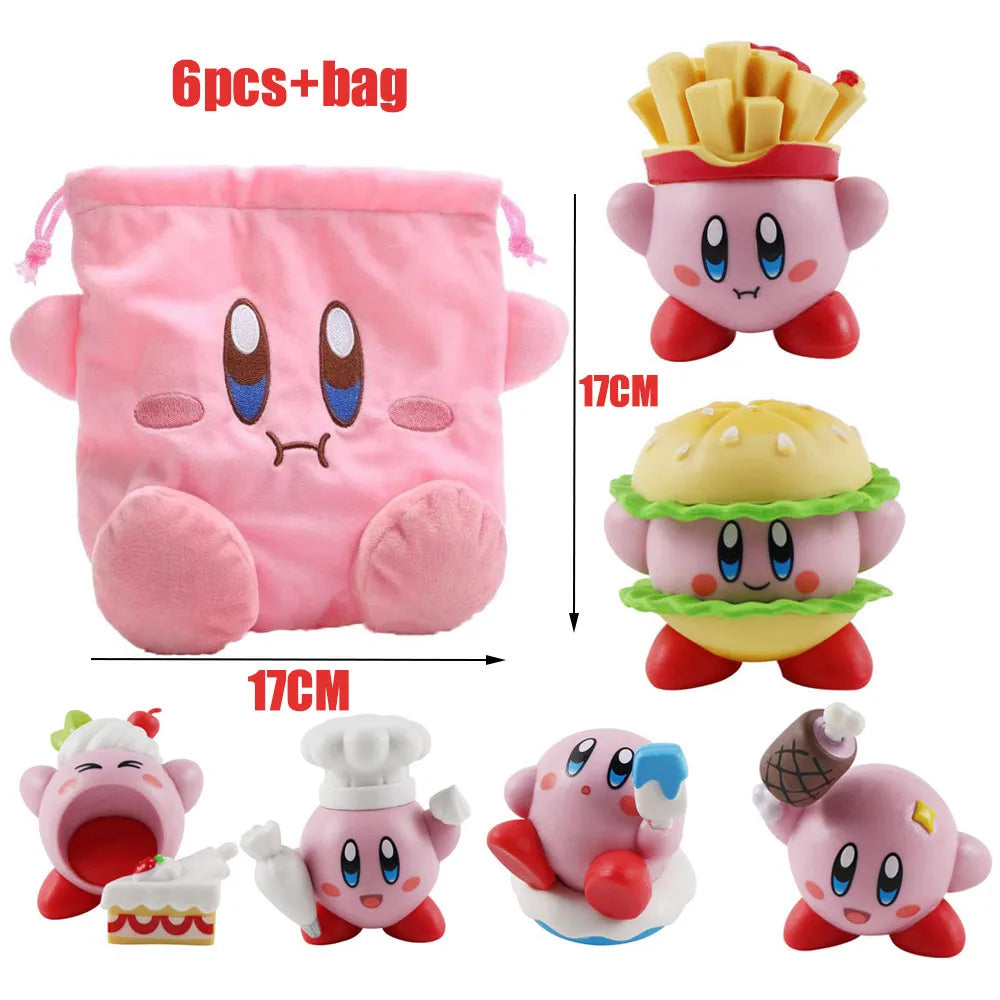 Star Kirby Action Figures — Cute PVC Toys with Cartoon Drawstring Storage Bag, Pocket-Sized Action Figures
