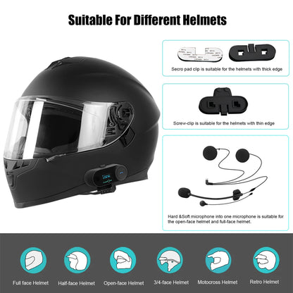 FreedConn Bluetooth Motorcycle Intercom Helmet Headset - Wireless Motorbike Interphone with LCD Screen & FM Earphone