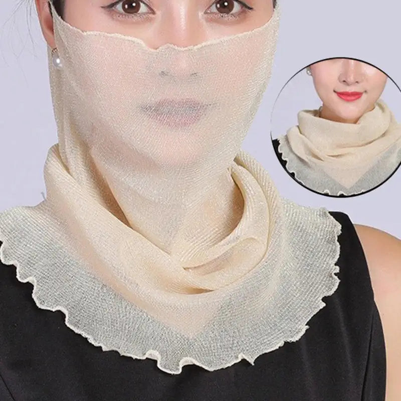 Spring Summer Chiffon Neck Scarf – Lightweight Multi-Function Anti-UV Sunscreen Face & Head Cover for Women