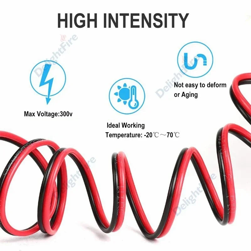 12V Red & Black Hookup Wire – 2-Pin Automotive Flat Cable for LED Extension, Doorbell, Lighting, & Speakers
