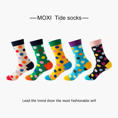5-Pair Men’s Cotton Sports Socks Pack - Hip Hop Harajuku Pastel Print Long Tube Running Casual Socks