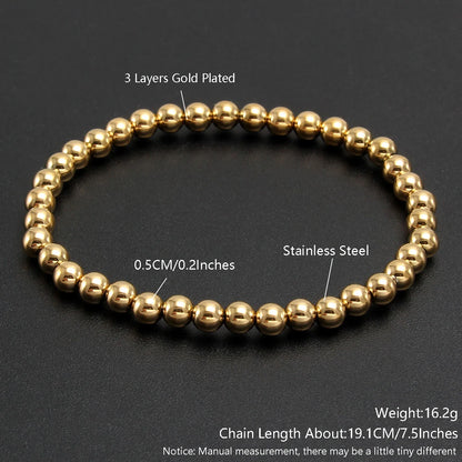 MHS.SUN Trendy Stainless Steel Stretch Bracelet — Gold & Silver Beaded 2mm/5mm/8mm for Men & Women