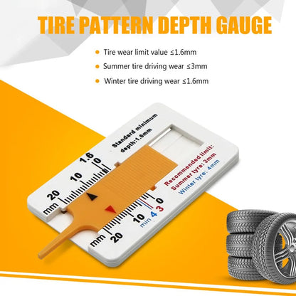 Auto Car Tire Tread Depth Gauge - 0-20mm Depthometer, Plastic Wheel Measure Tool for Tread Indicator