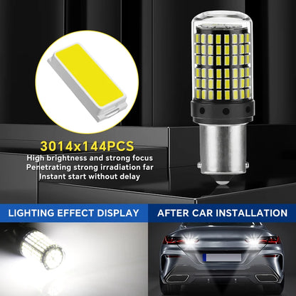YiRui 2PCS 12-48V LED Bulbs - 144SMD Bright Reverse & Turn Signal Lights for BA15S, 7440, 1157 & P21W Sockets