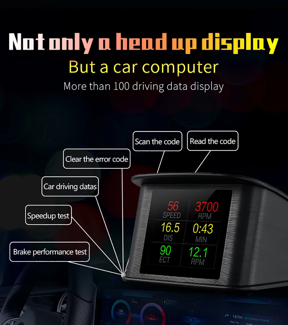 P10 Pro Head-Up Display – On-Board OBD2 Computer with Digital Speedometer, Mileage, Temperature & Driving Data Gauge