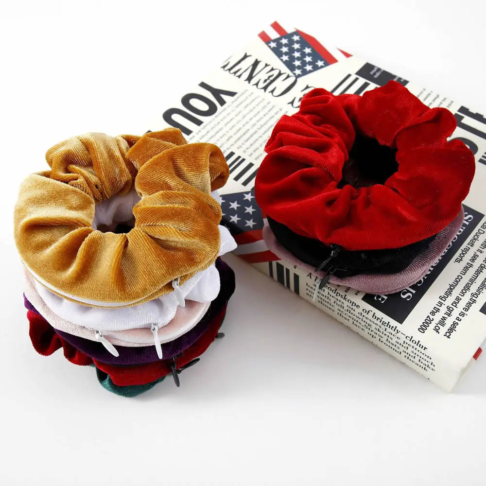 Portable Hidden Safe Hair Tie Storage Case – Secret Scrunchie with Zipper for Cash, Key & Jewelry (Travel/Outdoor)