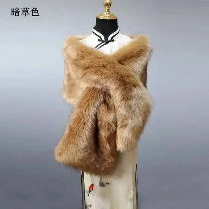 32-Color Luxury Faux Fox Fur Shawl – Women’s Plush Winter Scarf, Wrap & Cape for Wedding & Coat