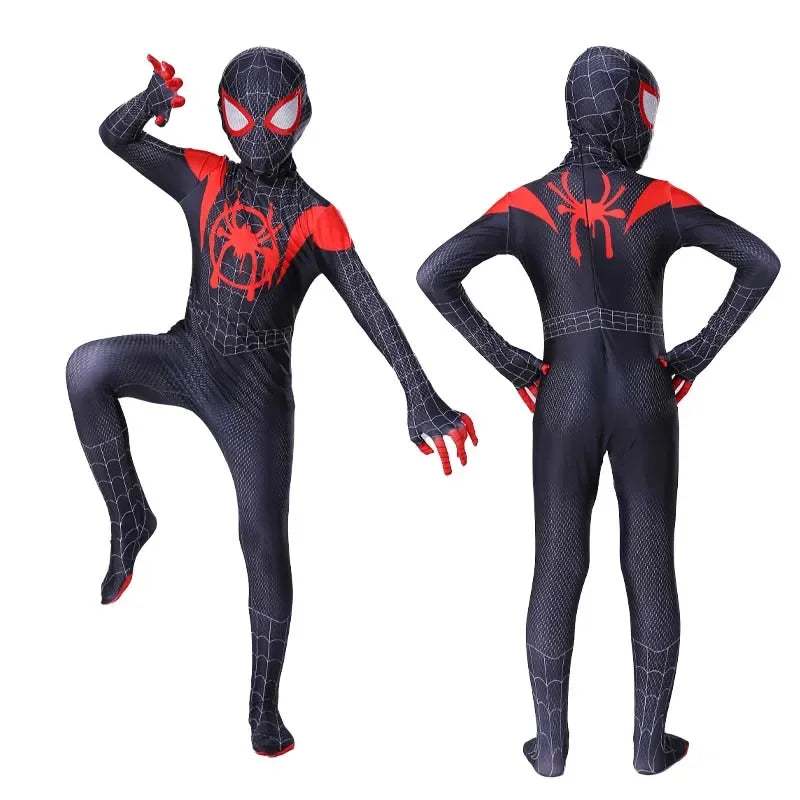 Miles Spider-Man Costume Jumpsuit — Superhero Bodysuit with Head Cover for Halloween & Cosplay Party