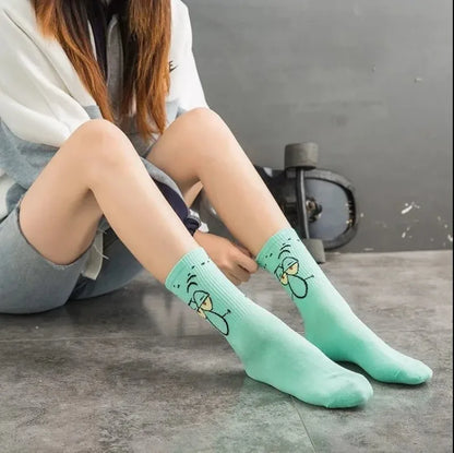 5-Pair SpongeBob Anime Cotton Socks — Breathable Long Tube Mid-Calf Socks for Boys & Girls, Comfortable Student Gift