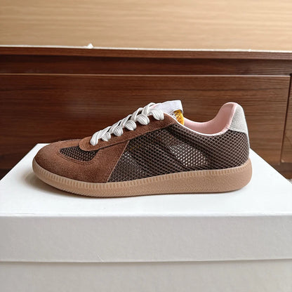 Unisex Patchwork Suede Sneakers - Vintage German Army Trainer Casual Shoes