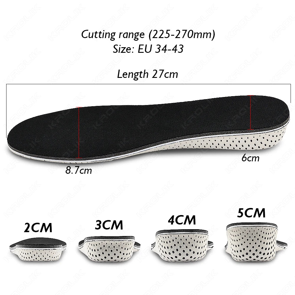 Memory Foam EVA Height Increase Insoles 2–5cm – Breathable Lightweight Shoe Lift Inserts for Men & Women Sports & Everyday Use