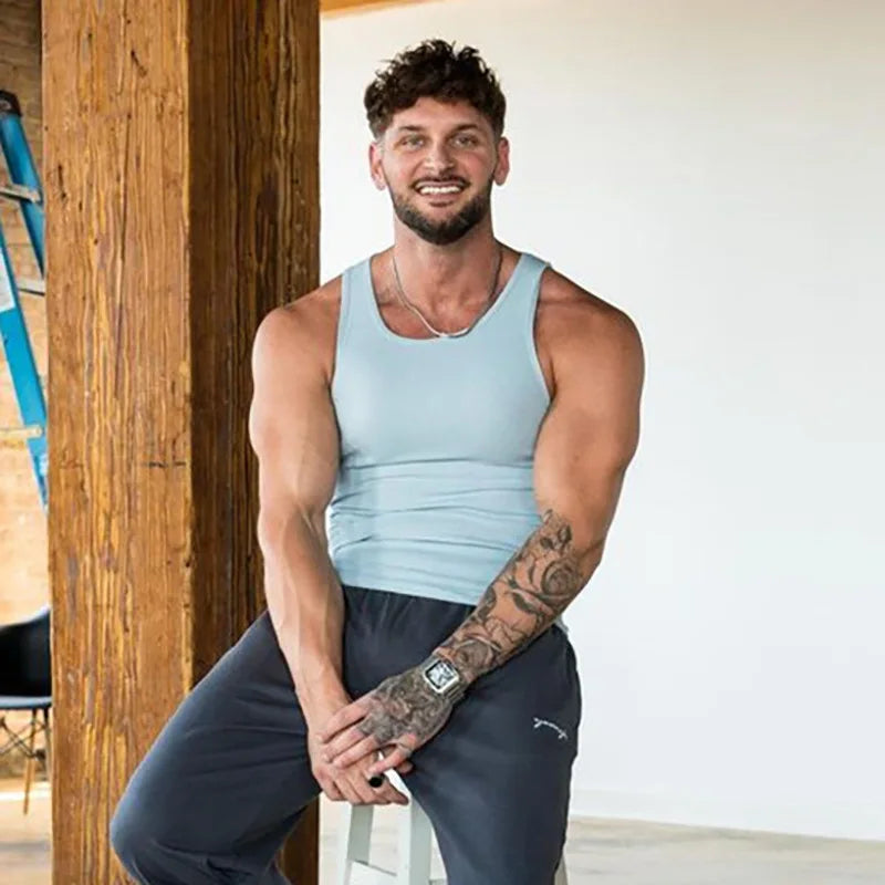 Men's Ice Silk Ribbed Muscle Vest - Slim Fit Knit Sports Tank Top for Spring Summer Fitness & Casual Wear