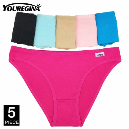 Women’s Cotton Lace Panties Set - 5Pcs Sexy Bikini Briefs with Striped Print Underwear for Ladies & Girls