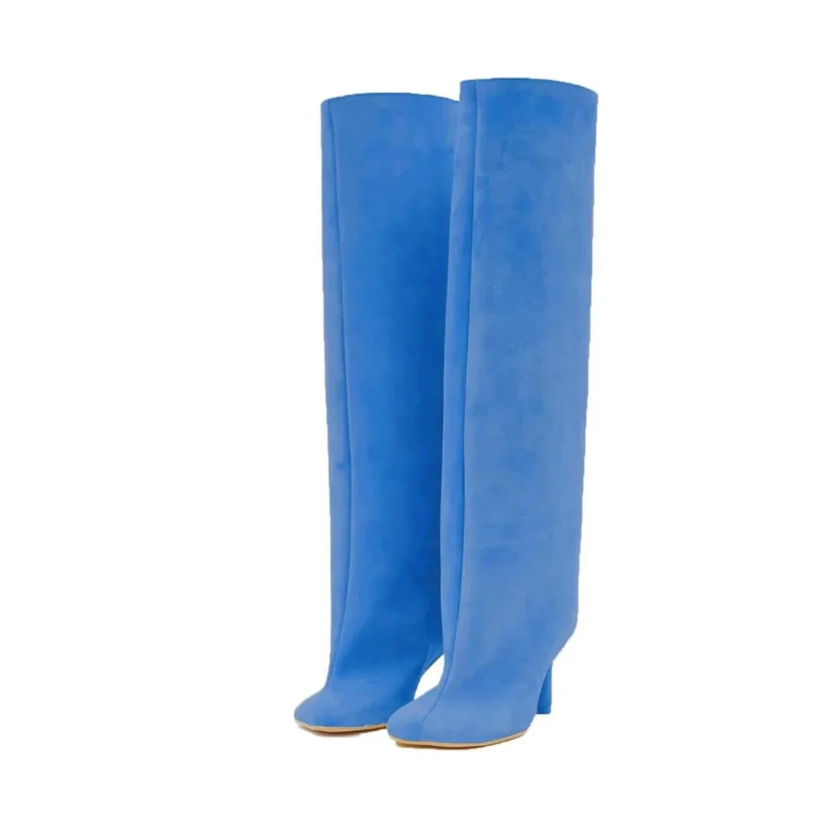 Women’s Suede Wide-Calf Knee-High Boots – Square Toe Stiletto Pull-On Riding Style Casual Chic Footwear