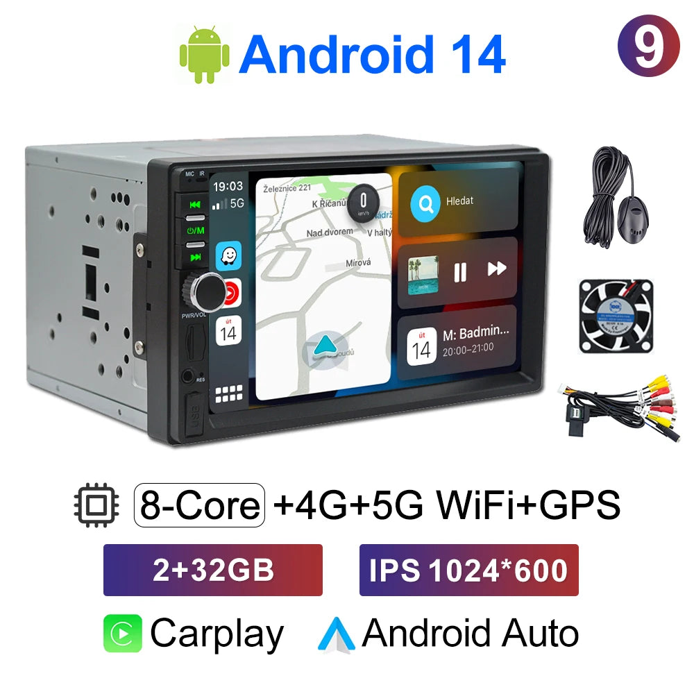 CAIXI 2Din Android 14 Car Radio — Universal CarPlay GPS Multimedia Autoradio for Toyota, Nissan, Jeep, Hyundai, Kia, Chevrolet, VW & Fiat