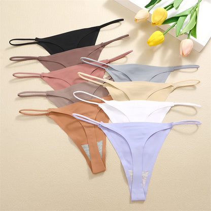 5PCS Seamless Ice Silk Thongs for Women – Low Waist Sexy Bikini T-Back, Solid Color Traceless G-String Panties, XS-XL