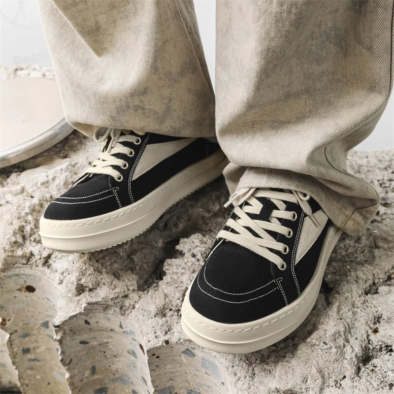 Unisex Canvas Platform Sneakers - Casual Thick-Sole Flat Skate Shoes for Couples