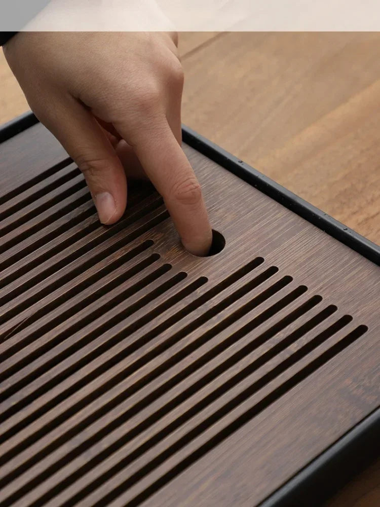 Portable Bamboo Tea Tray – Kung Fu Tea Set Grid Tray with Drainage for Dry & Wet Use