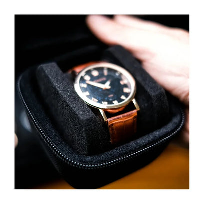 Black Watch Storage Box - Hard Protective Case with Velvet Lining and Soft Pillows for Jewelry & Watch Organization