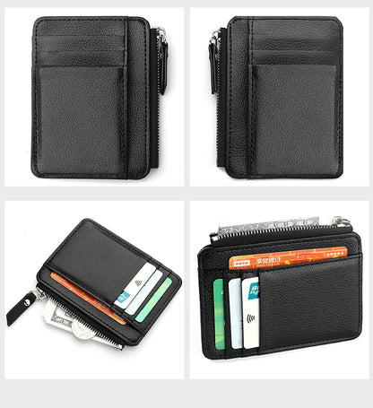 Mini Credit Card Wallet for Men – Slim ID Holder with Zipper, Small Sleeve-Style Short Coin Wallet