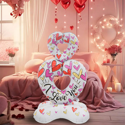 Big Hollow Heart-Shaped 'I Love You' Foil Balloon - Valentine's Day Gold and Red Romantic Decor for Weddings and Celebrations