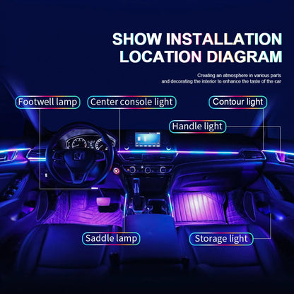 10/14/18-in-1 LED Car Ambient Lights – 213 64 Color RGB Bluetooth Rainbow Acrylic Strips, Atmosphere Lamp Kit 12V