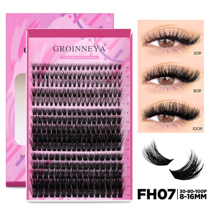GROINNEYA DIY Lash Extension Kit – Cluster & Individual Lashes Set with Lash Bond & Seal for At-Home Eyelash Extension Makeup