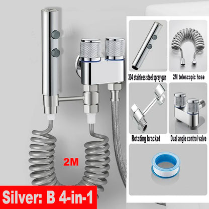 Stainless Steel Toilet Bidet Sprayer Set - Dual Button Handheld Rain Spray Faucet with Self-Cleaning Shower Head & Bathroom Hose Kit