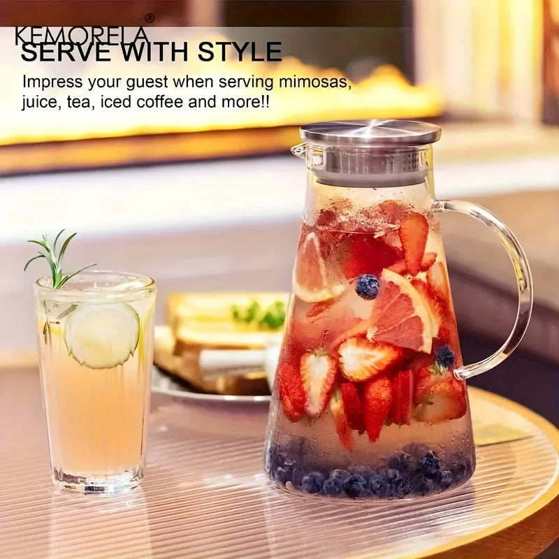 Transparent Glass Water Jug - Heat Resistant Cold Water Kettle with Handle for Home, Office & Household Use