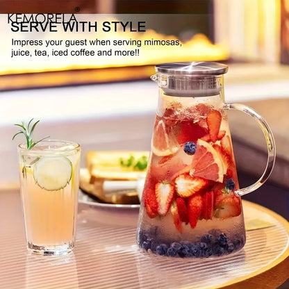 Transparent Glass Water Jug - Heat Resistant Cold Water Kettle with Handle for Home, Office & Household Use