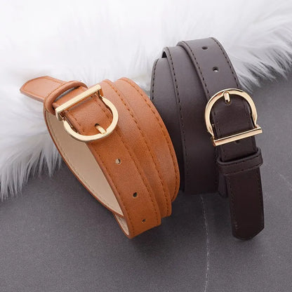 Women's Fashion Pin Buckle Thin Belt – Genuine Soft PU Leather Belt for Cargo Pants & Jeans, Windproof Design