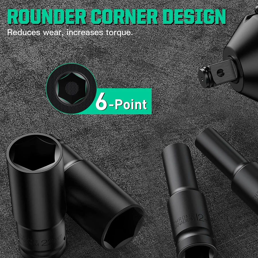 1/2 Inch Drive Impact Socket Set - 10/20PCS 6-Point Metric Carbon Steel Sockets 8-32mm with Storage Case