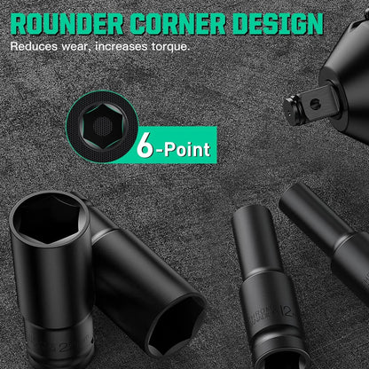 1/2 Inch Drive Impact Socket Set - 10/20PCS 6-Point Metric Carbon Steel Sockets 8-32mm with Storage Case